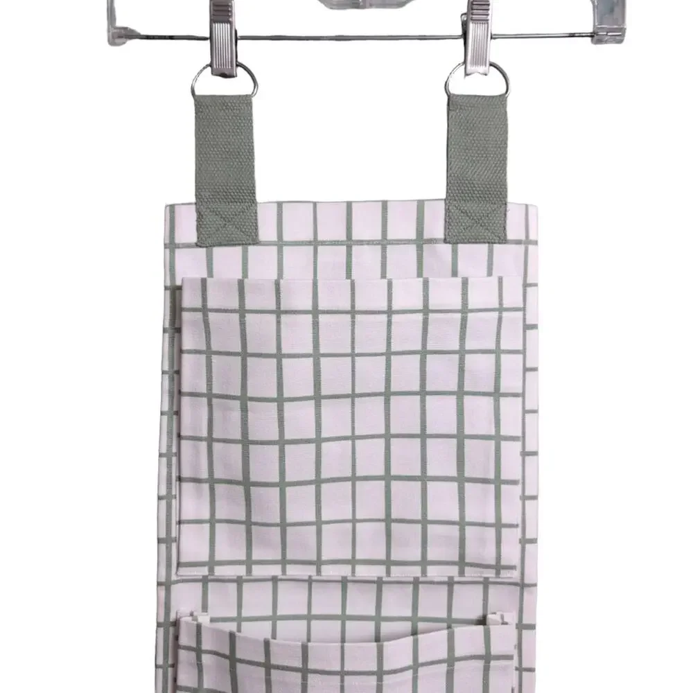 TOTHEMARKET White Green Grid Multi Pocket Hanging Closet Organizer 32.5
